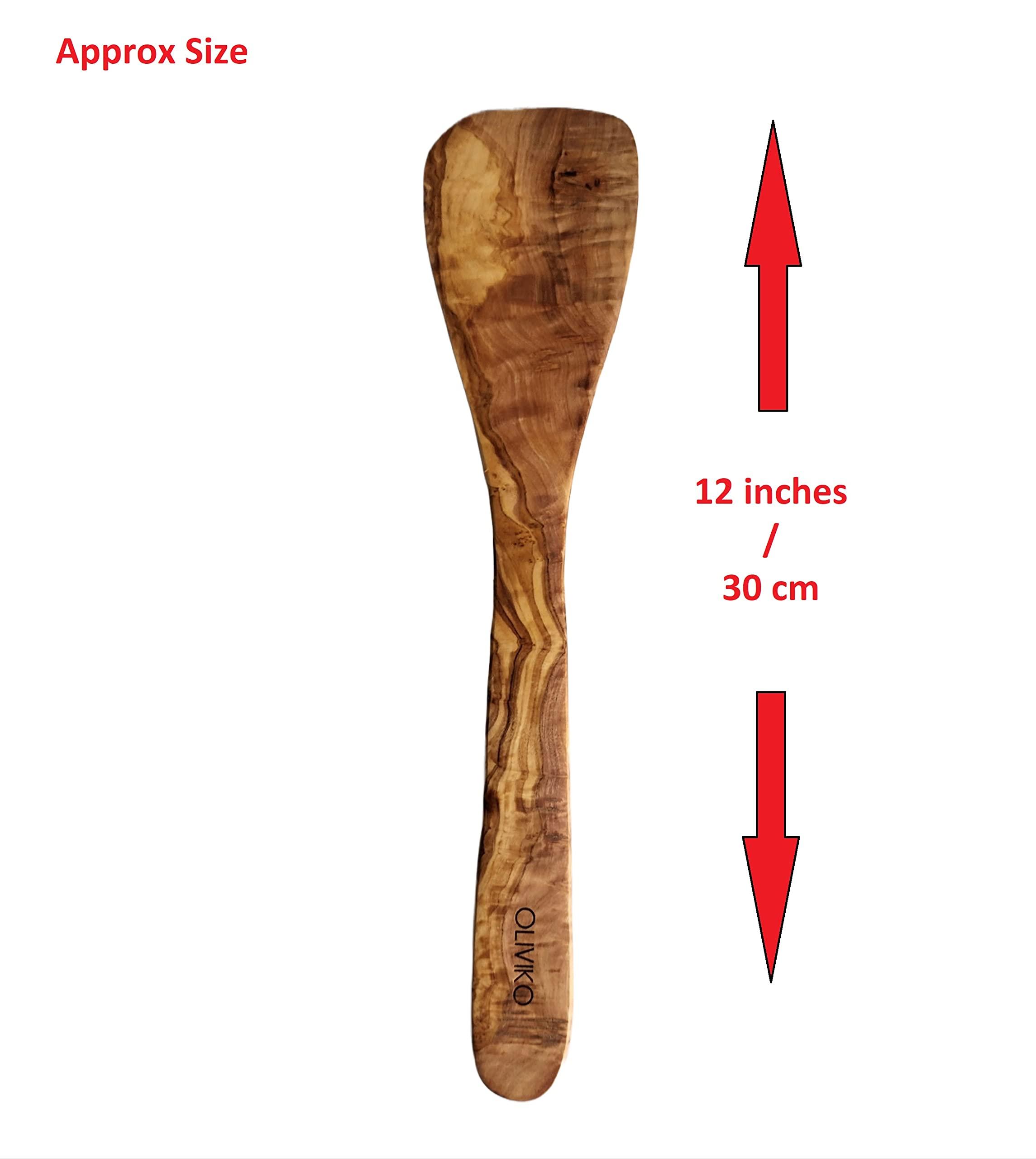 OLIVIKO OLIVIKO 100% Handmade Olive Wood Utensils Kit of 5 Utensils and Holder + Salad serving set + 1 Spatula + 2 Spoon Olive Wood