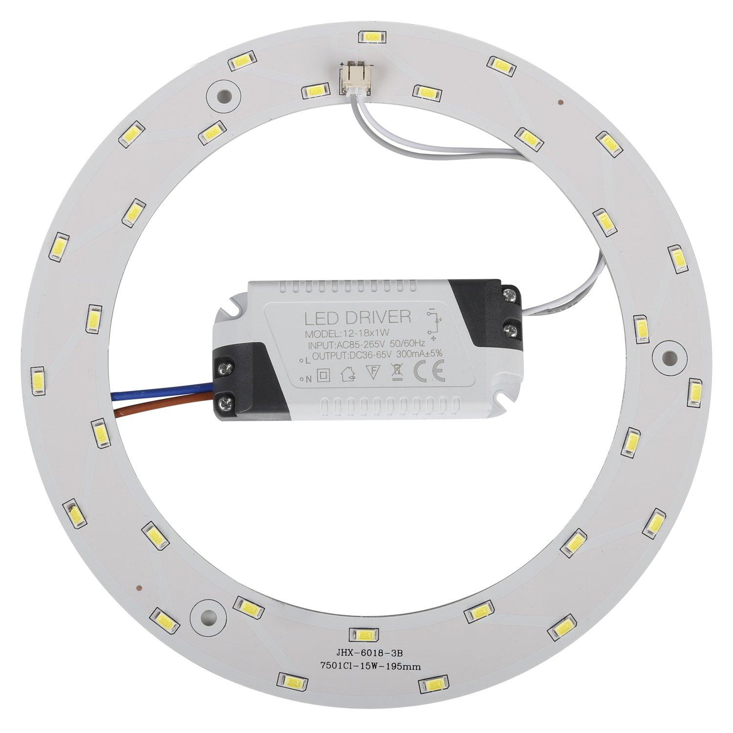 Ledytech Ledytech 1-Pack 15w 5730 SMD Led Panel Ceiling Light Fixtures Circle Annular Round Replacement Board Bulb White 6000K (White 6000-6500K)