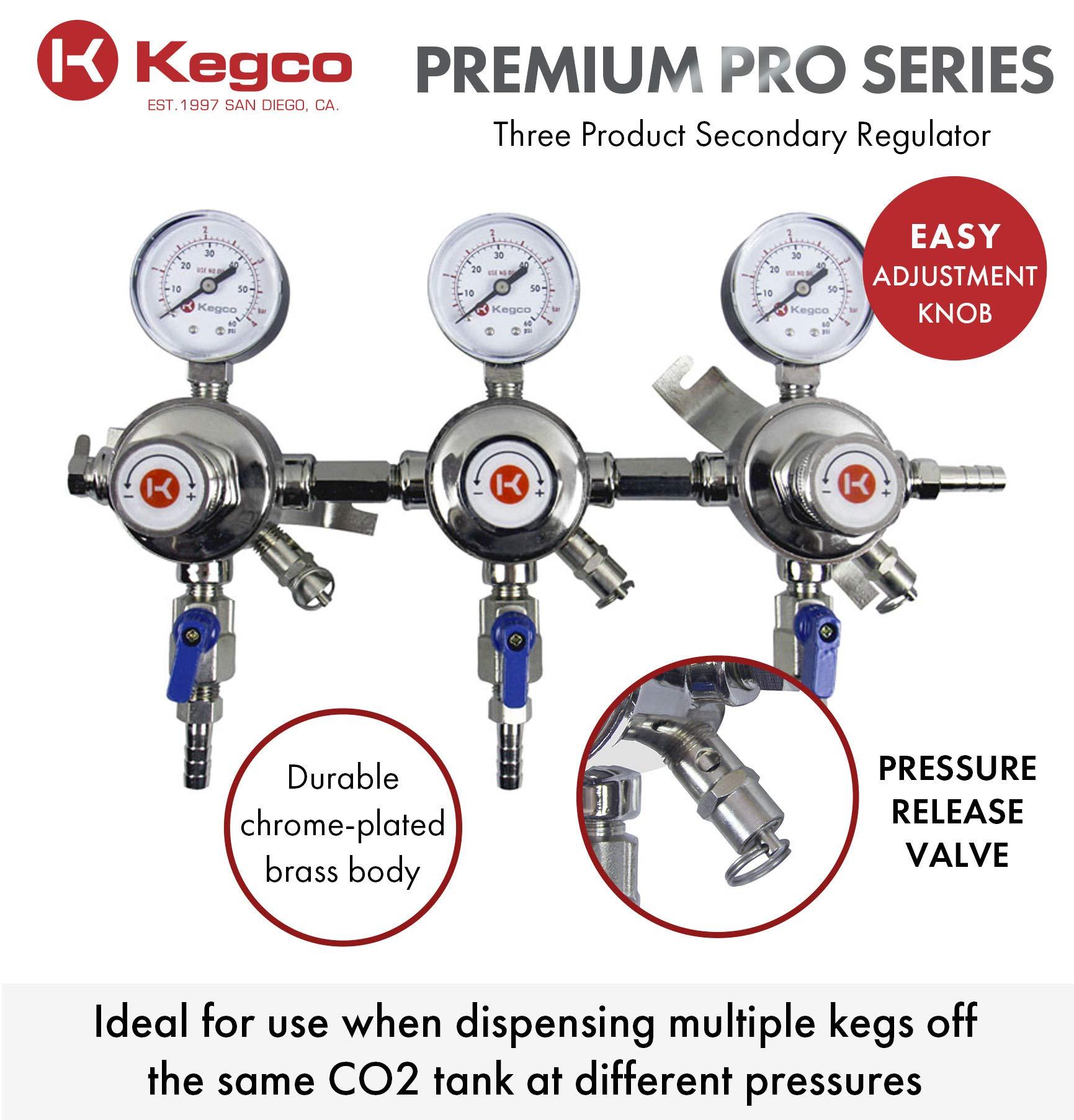 Kegco Kegco 3PLH-54S-3 Secondary Regulator, Three Product, Chrome