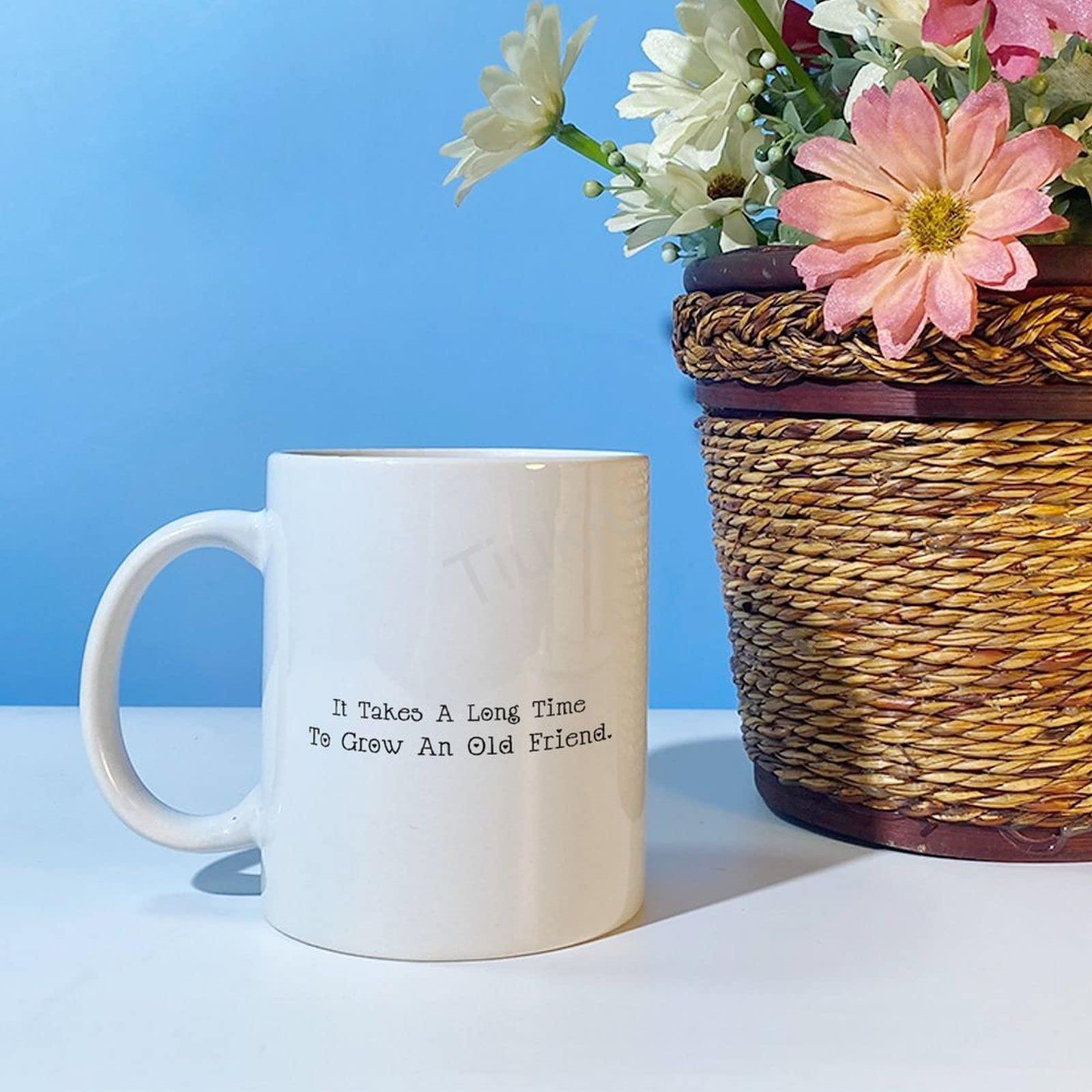MISSUYSA It Takes A Long Time to Grow An Old Friend Funny Coffee Mug Friendship Quote Gifts Mug for Anniversary Birthday Valentines Gifts for Him Her Husband Wife, Girlfriend Boyfriend Gift Ideas 11oz