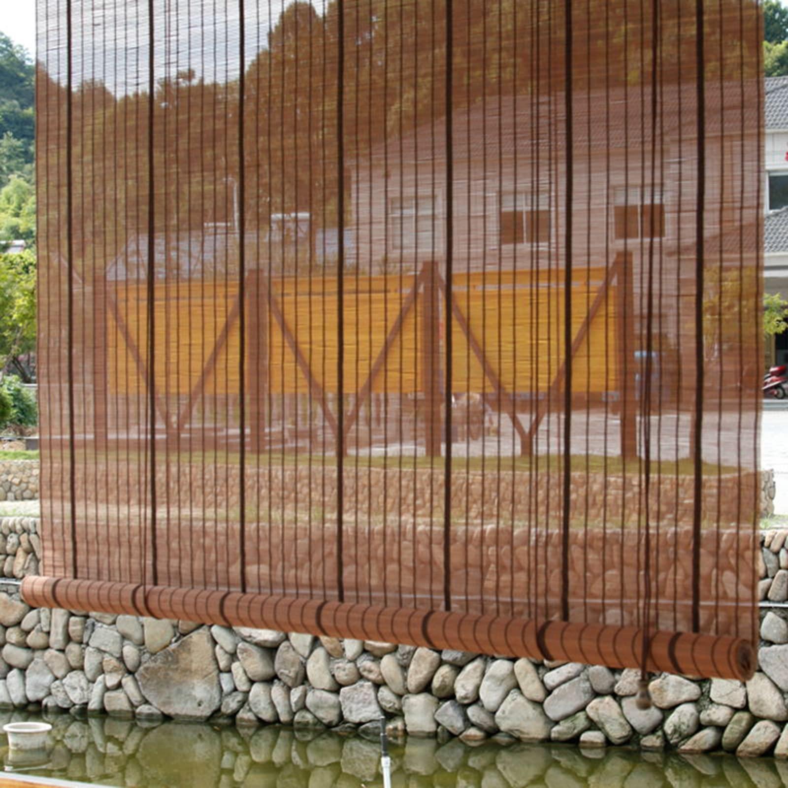 SHUITUKOUU Bamboo Shades for Doors,Natural Roman Curtain,Blackout Bamboo Window Shades,Outdoor Woven Wood Roller Shades,for Windows,Balcony,French Doors,Dining Hall,Indoor,W130xH220cm/51x87in