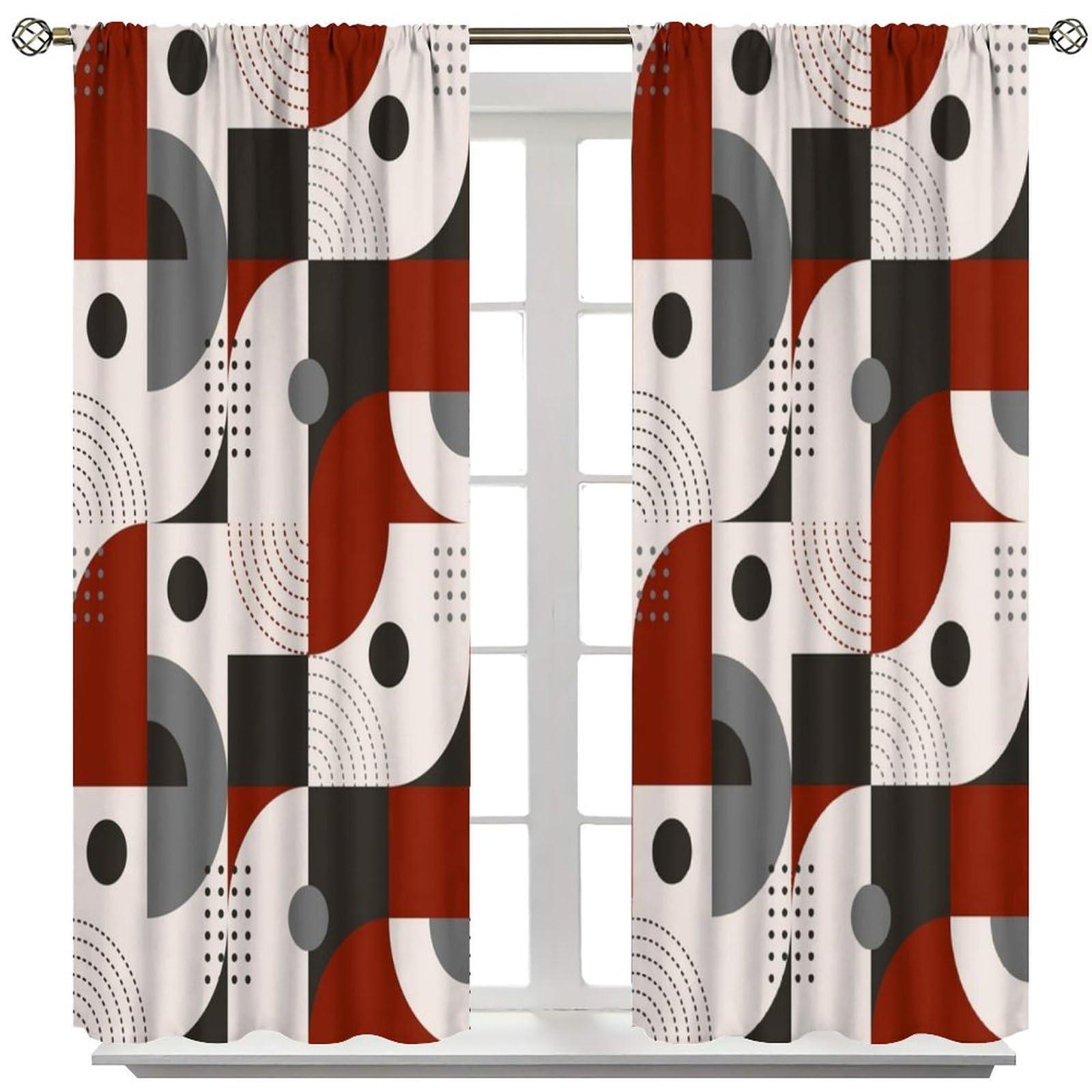 Chocolatemaoutdash Seamless Monochrome Geometric Pattern on Stripe Background Blackout Curtains Rod Pocket Thermal Insulated Drapes Darkening Window Curtain for Bedroom Living Room Kitchen 31.5x63in x 2