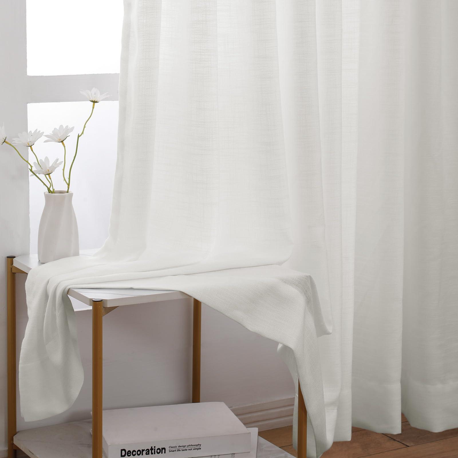 DotheDrape DotheDrape Pinch Pleated Curtains, Light Filtering Pinch Pleat Linen Curtains for Bedroom, Living Room, 72 Width 88 Inch Long 1 Panel, Beige White