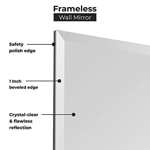 Fab Glass and Mirror Fab Glass and Mirror 1" Bevel Edge Frameless Wall-Mounted Mirrors for Bedroom, Bathroom, Living Room, Vanity, Entryways, 24" x 36", Clear