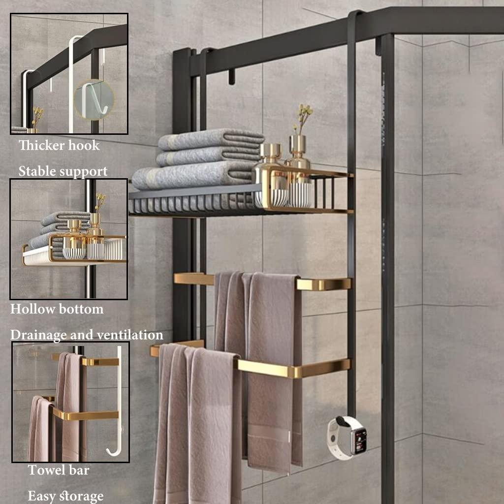 GIZNXBA Over The Door Shower Caddy With Towel Holder, Hanging Shower Organizer With 2 Hooks, Over Door Shower Caddy For Door, Shower Rack Organizer For Bathroom ( Color : /Silver T-type hook , Size : 50cm )