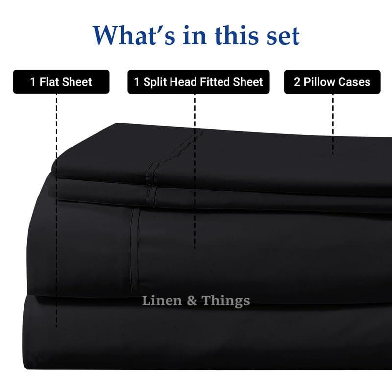SmartSF Split Top California King Bed Sheet Set with 32" Split from The Split Head - 800TC Split Head Flex Top 15" Deep Pocket (Black Solid, Top Split Cal-King)