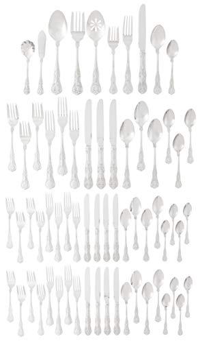Wallace Wallace Queen 65-Piece 18/10 Stainless Steel Flatware Set, Silver, Service for 12 -