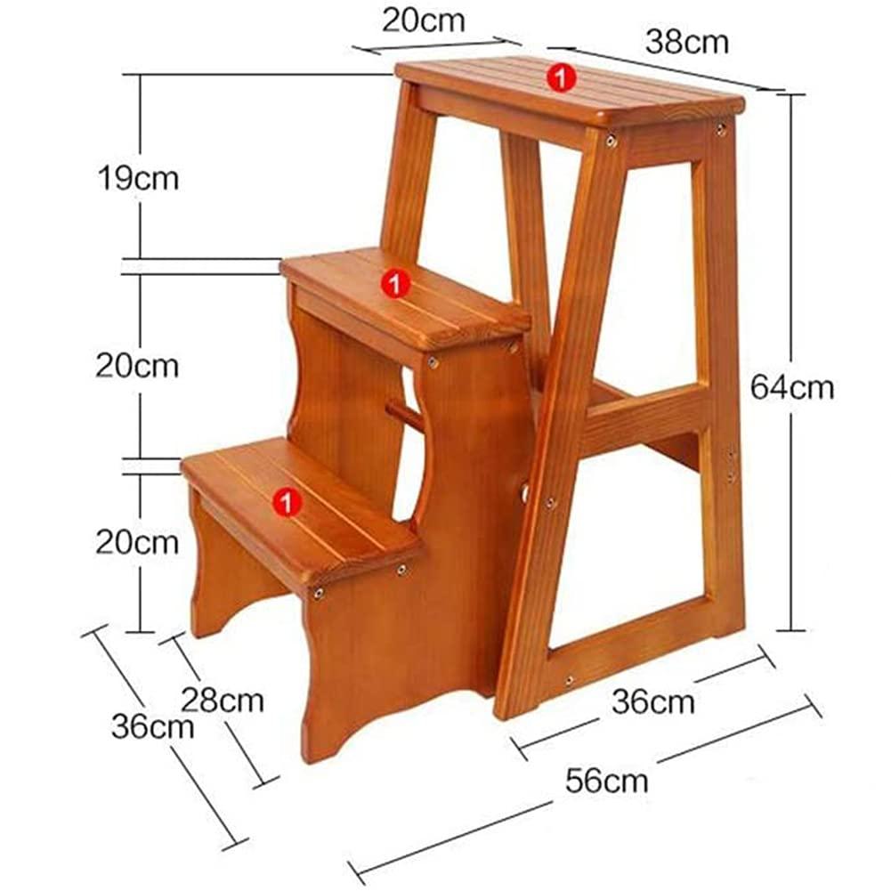 LUNEZY Folding Ladder 3-Tier Step Stool Wood Adult Foldable Bed Steps for High Beds for Adults Standing Shelf Units 300 lb Capacity