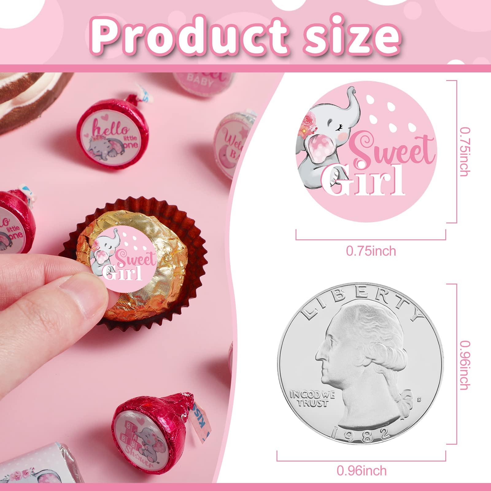 Gersoniel Gersoniel 504 Pieces Baby Elephant Stickers Candy Labels Elephant Kisses Sticker Chocolate Mini Decorations for Sweet Girl Boy Baby Shower Birthday Party Supplies(Pink)