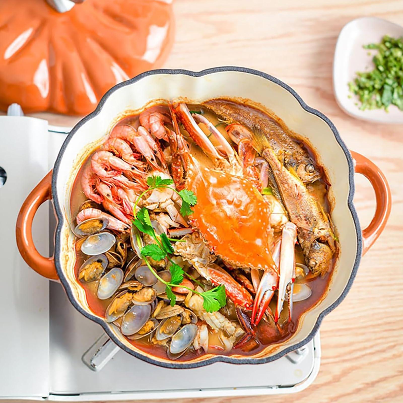 SUZEPER Pumpkin Cocotte,pumpkin Dutch Oven With Lid,4qt Pumpkin Pot For Cooking,enamel Cast Iron Cooking Pot,stew Pot Soup Pot,serves 3-5,halloween Thanksgiving Decor Pot Gift(25x10cm(10x4inch), Orange)