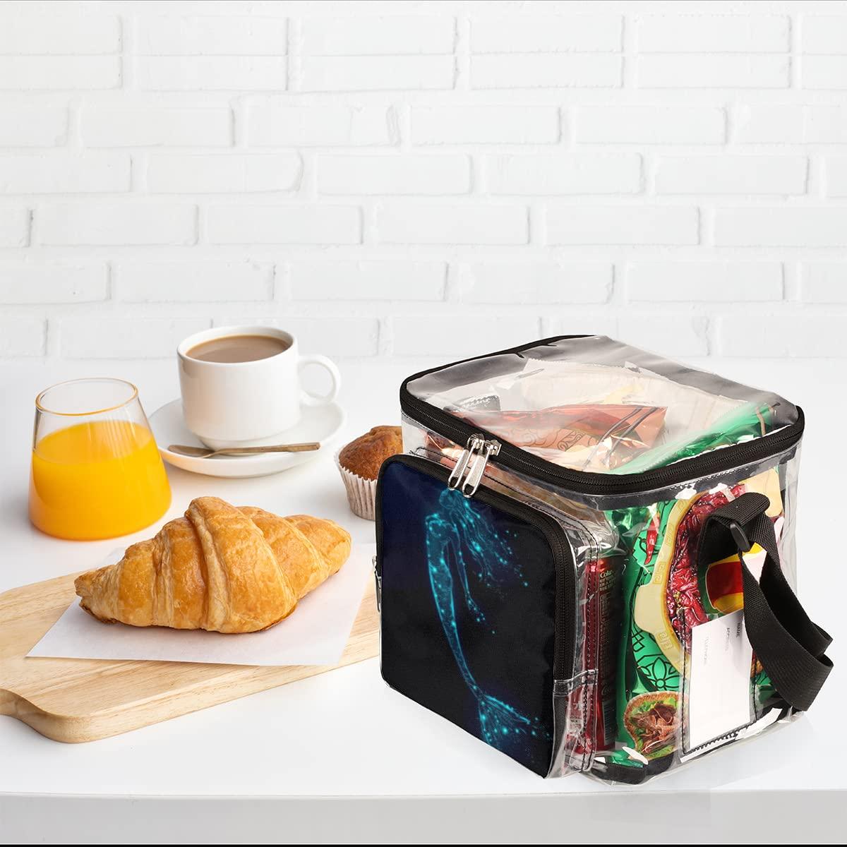 bisibuy bisibuy Mermaid Pattern Clear Lunch Bag Stadium Approved PVC Plastic See Through Lunch box with Adjustable Strap for Sports Events Concerts Office