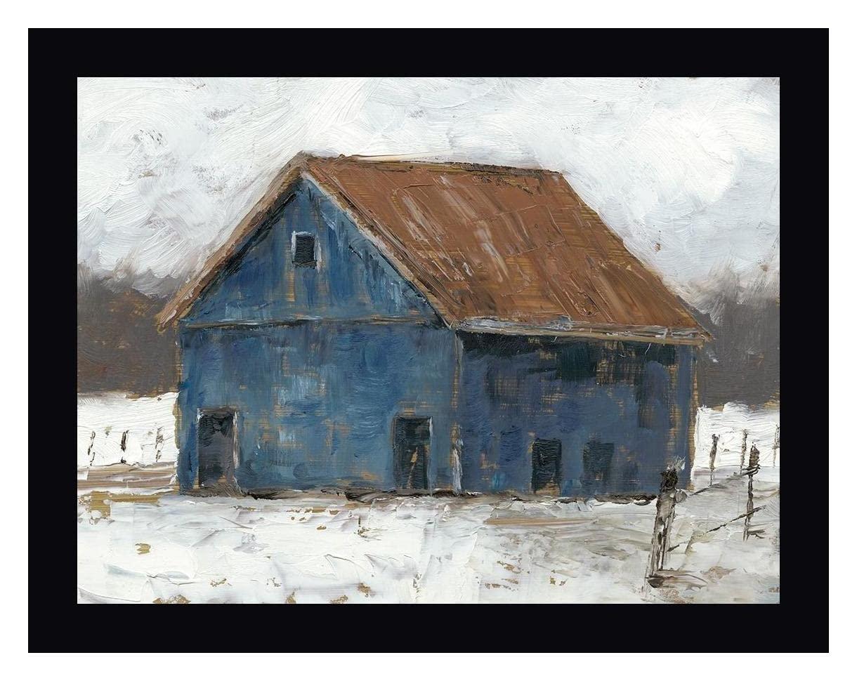 Canvas Art USA Blue Barn II by Ethan Harper - 28\" x 36\" Framed Canvas Art Print - Black Frame - Ready to Hang