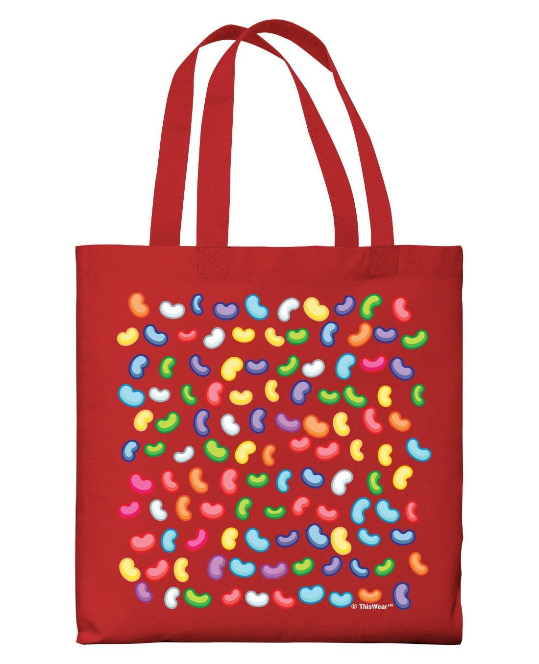 ThisWear Easter Home Decor Eggs Colorful Jelly Beans Pattern Easter Basket Stuffers Lightweight Red Canvas Tote Bag
