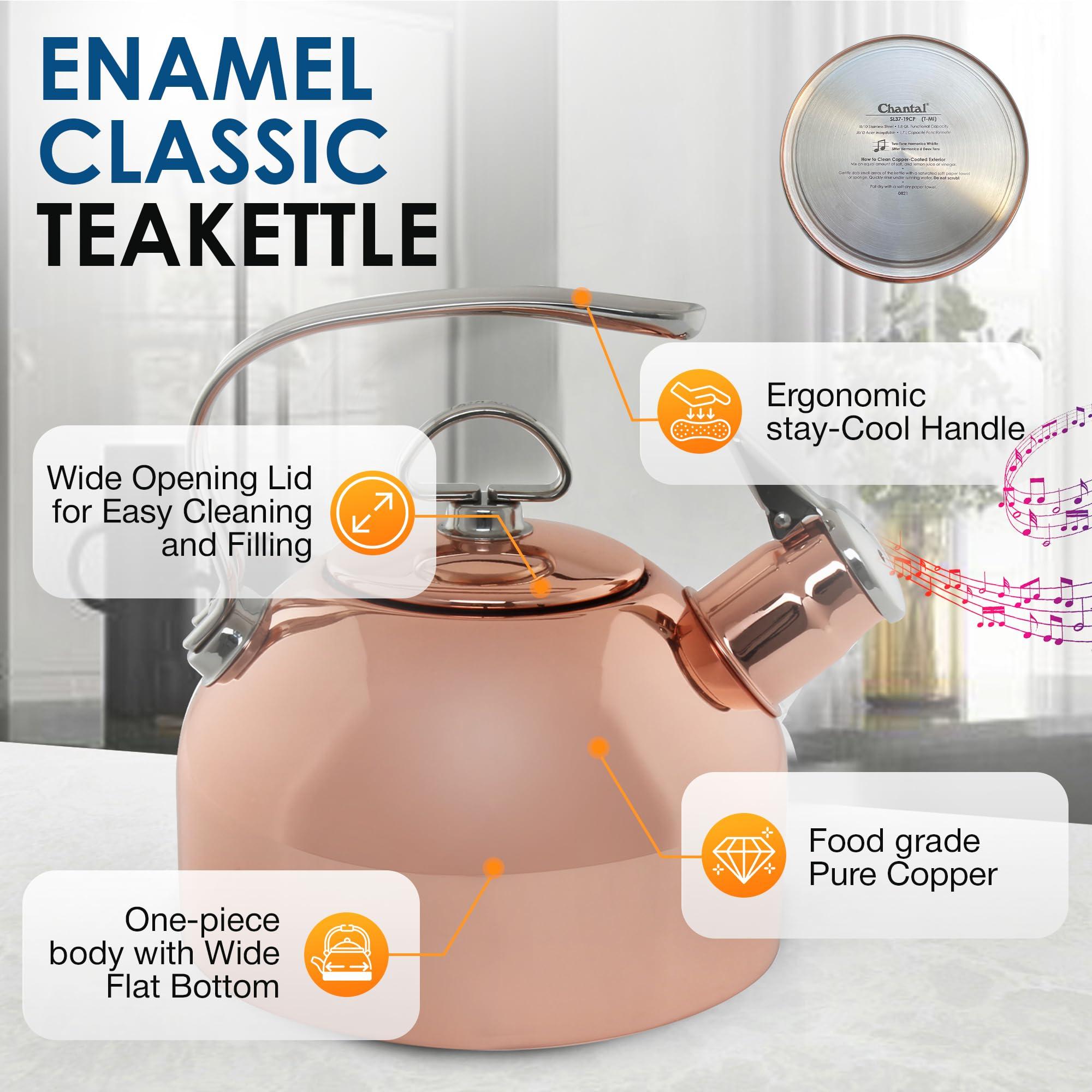 Chantal Chantal Classic Teakettle, 1.8 QT, Food Grade Pure Copper, 2-Tone Harmonica Whistle, Rapid Boil and Even Heating (Copper)
