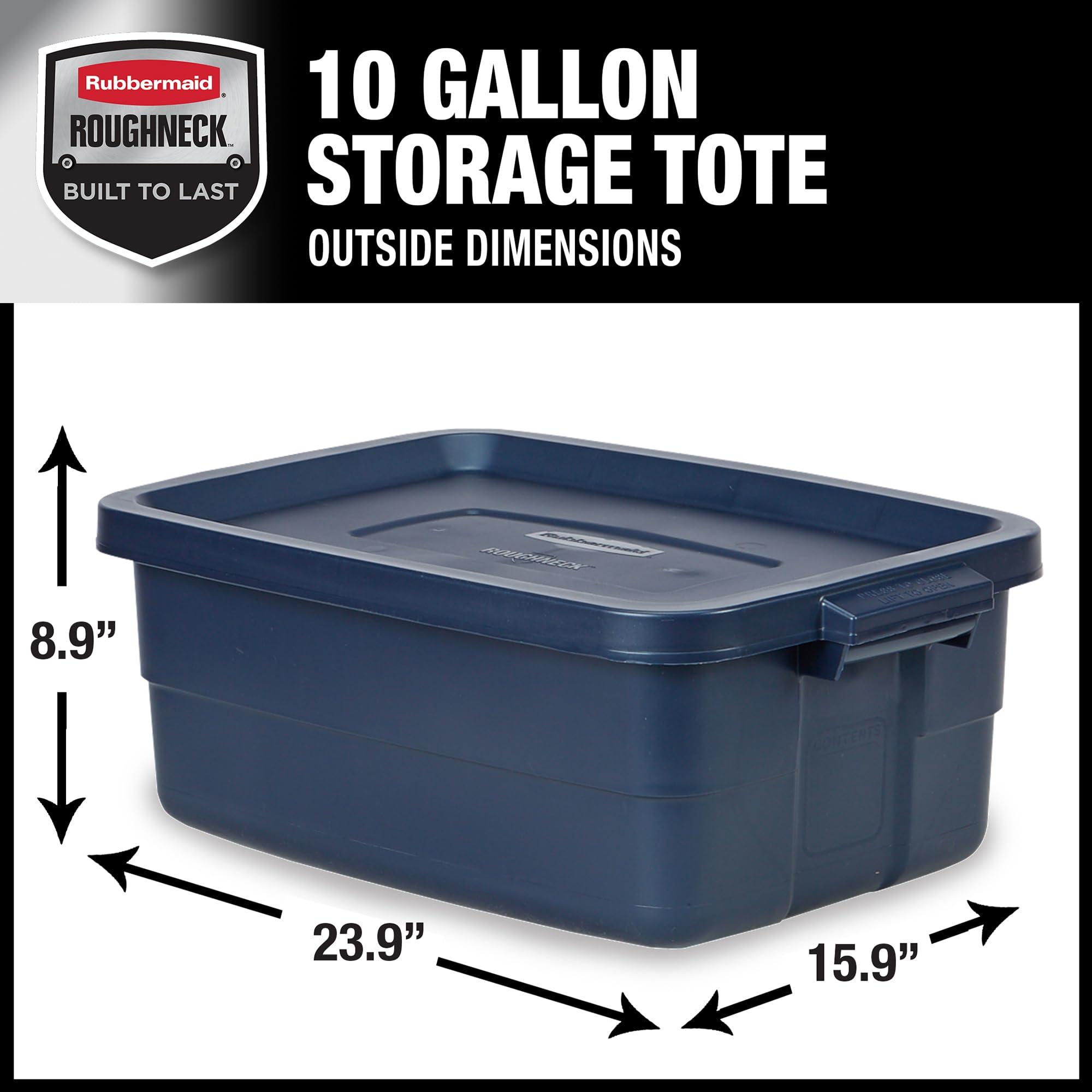 Rubbermaid Rubbermaid Roughneck Tote 10 Gal, 8 Pack, Made in USA, Dark Indigo Metallic, Rugged Plastic Stackable Storage Bins with Lids and Handles