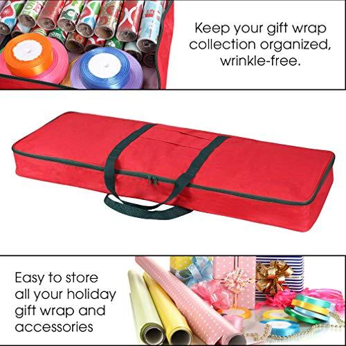Primode Primode Christmas Wrapping Paper Storage Bag with Pockets | Gift Wrap Organizer Container | 37 x 14 x 4 | Underbed Durable Box Made of 600D Oxford Material (Red)