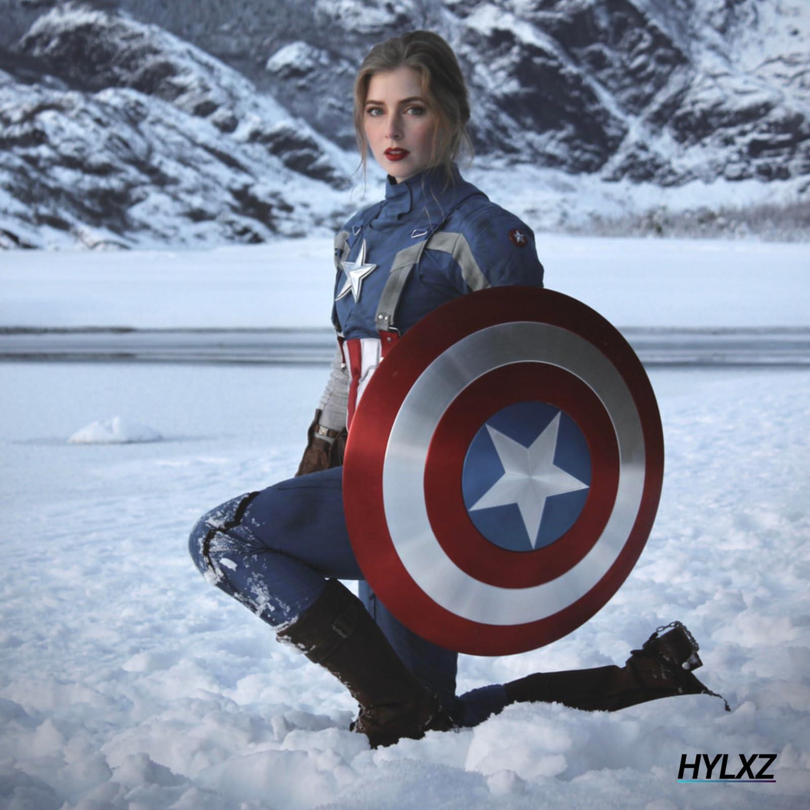 HYLXZ Captain America Shield Metal, Stainless Steel Rust free, Marvel Legends Series, Captain America Premium Role Play Shield, Adult Fan Costume & Collectible, Wall Decor, Leather Grip. Full Size