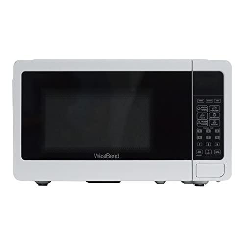 West Bend West Bend WBMW71W Microwave Oven 700-Watts Compact with 6 Pre Cooking Settings, Speed Defrost, Electronic Control Panel and Glass Turntable, White