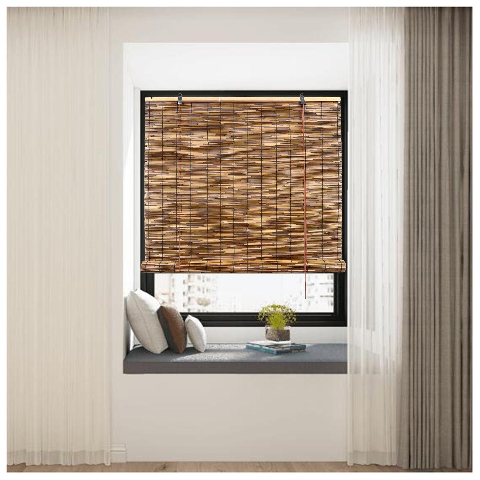 VELLOW Matchstick Cordless Window Shade, Natural Bamboo Roman Blinds Sun Shades 30x72in 60x84in 24x48in Light Filtering Roll Up Reed Shade for Indoor/outdoor Garden Bamboo Privacy Shades (Size : W24 x H60