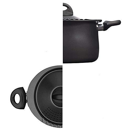 Bialetti Bialetti 5.5 Quart Pasta Pot with Strainer Lid, Charcoal Elongated Oval Pot for Longer Spaghetti, Lasagna, Penne & Farfalle Noodles, Heat Resistant Handles & Nonstick Interior, Large Pot for Cooking