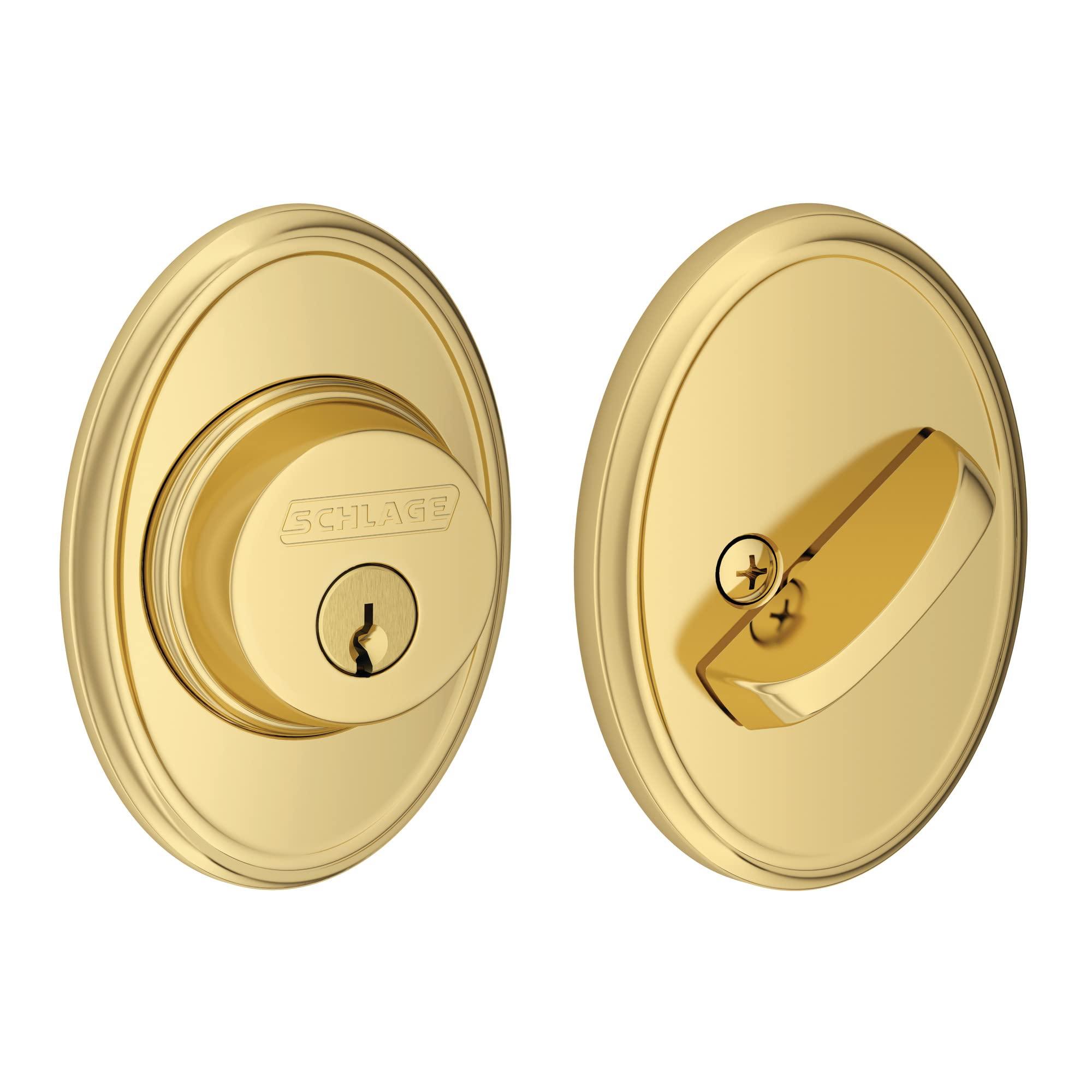 SCHLAGE Schlage B60 N WKF 605 Deadbolt with Wakefield Trim Keyed 1 Side, Highest Residential Security, Bright Brass