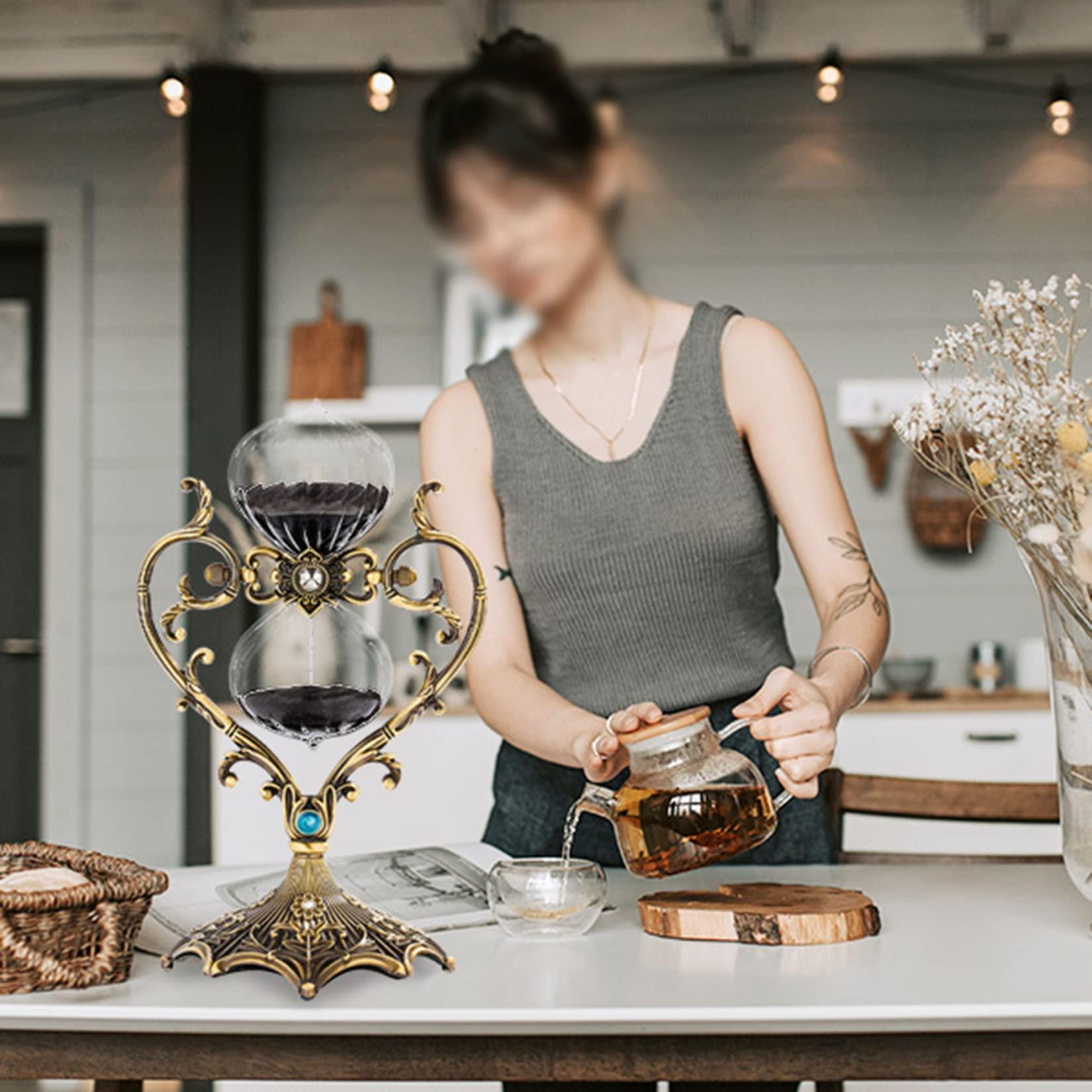 Jayiaine Hourglass Sand Timer 30/60 Minutes, Sand Clock Sand Watch Metal Rotating Sandglass Timer Sand for Christmas Gifts Wedding Home Desk Office Classroom Decor,Black 60min