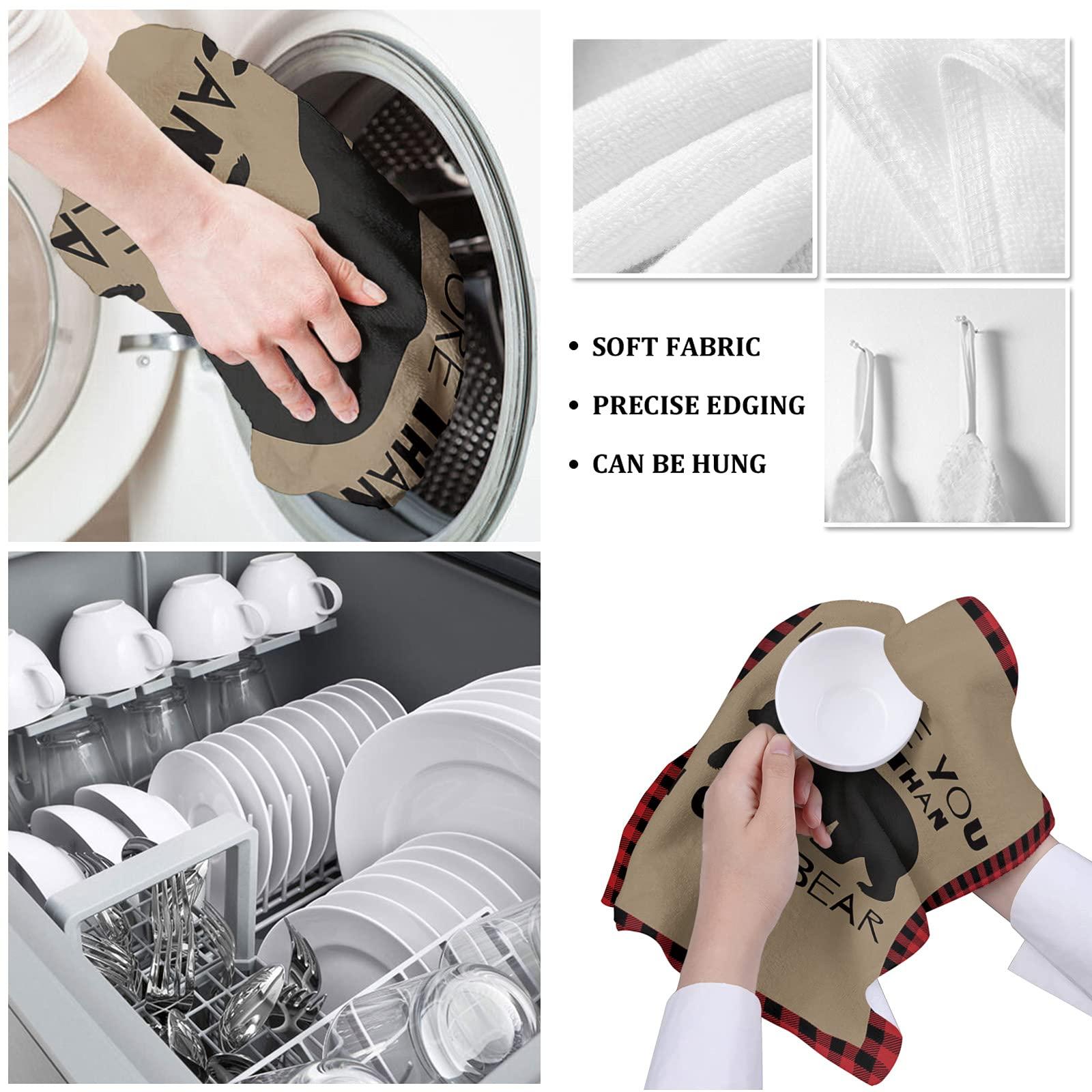 Kewadony Kewadony Christmas Bear Kitchen Towels 2 Pack Dish Towels for Kitchen, Red and Black Checkered Absorbent Microfiber Hand Towels for Bathroom, Soft Tea Towels Bar Towels, 18 x 28 Inch