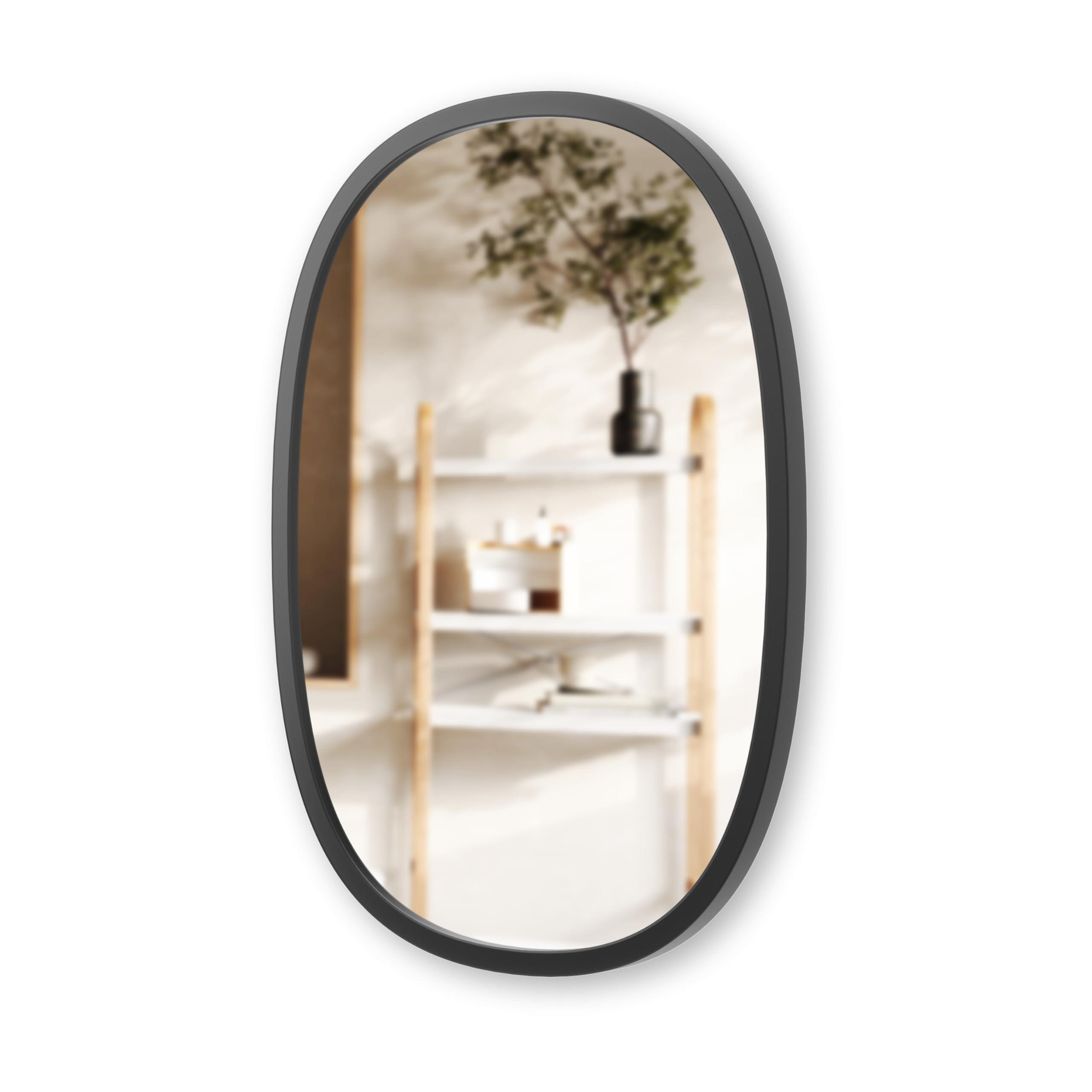 Umbra Umbra Hub Oval Wall Mirror with Rubber Frame, Modern Style for Bathroom, Entryway, Living Room and More, 18 x 24-Inch, Black