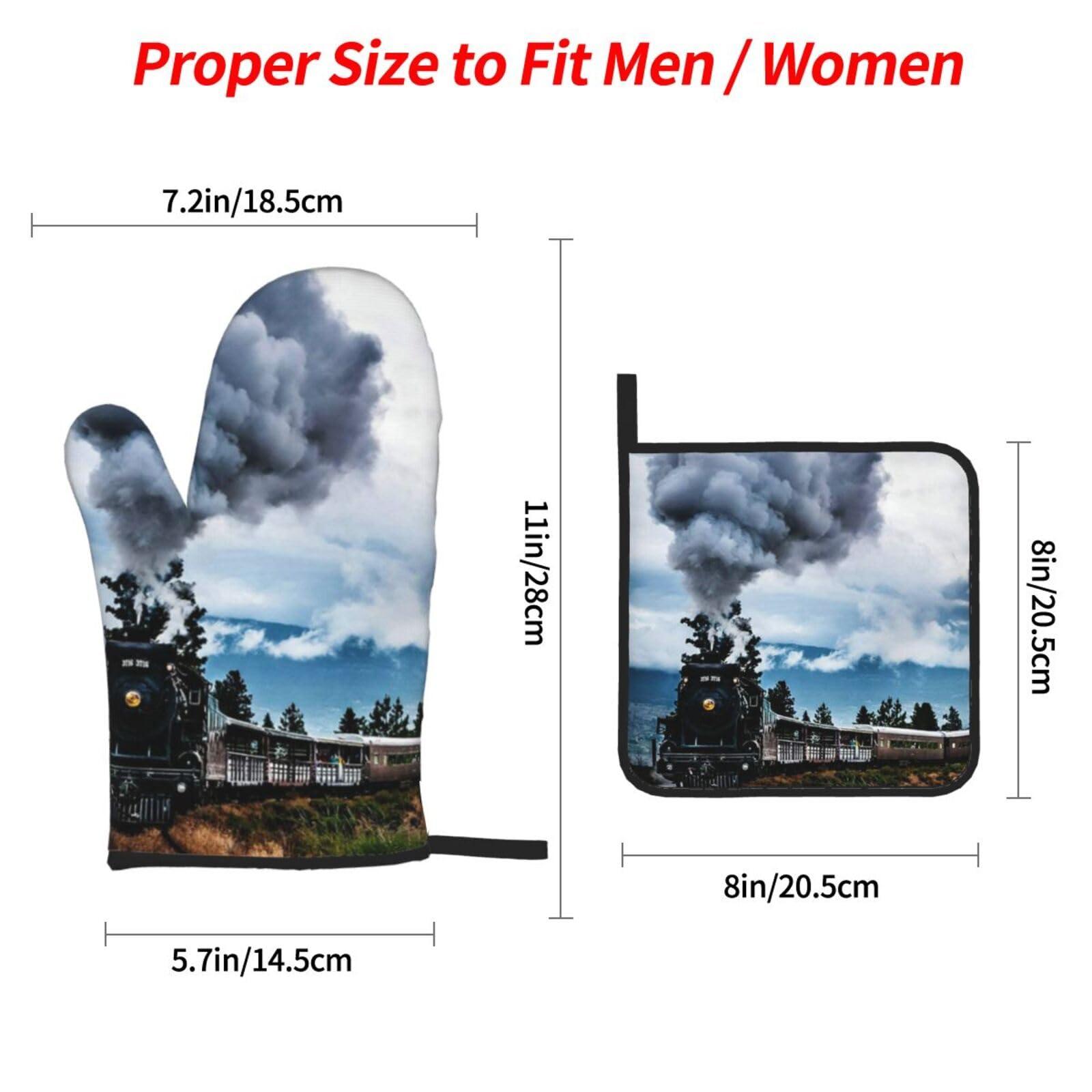 Ncpkcb Ncpkcb Cool Steam Train Oven Mitts and Pot Holders 4pcs Set Durable Kitchen Hot Pads with Oven Gloves for Baking Cooking Grilling, Fashion