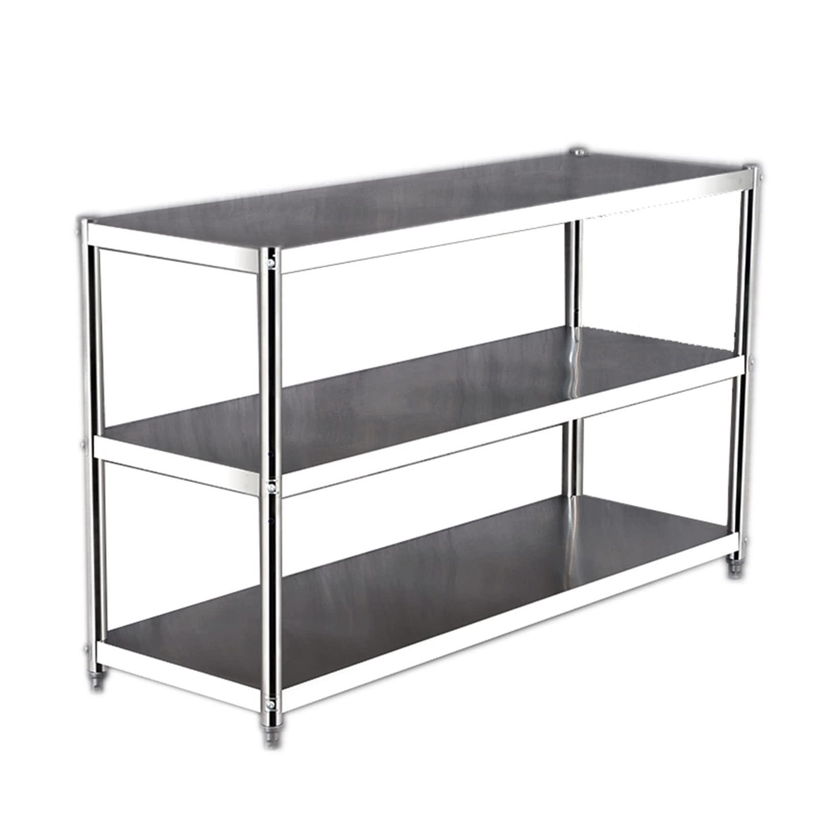 pujindu pujindu Stainless Steel Shelving, 3 Tier Shelf Storage Unit, Stainless Steel Heavy Duty Shelving for Kitchen Commercial Office Garage (Color : Silver, Size : 70x40x80cm)