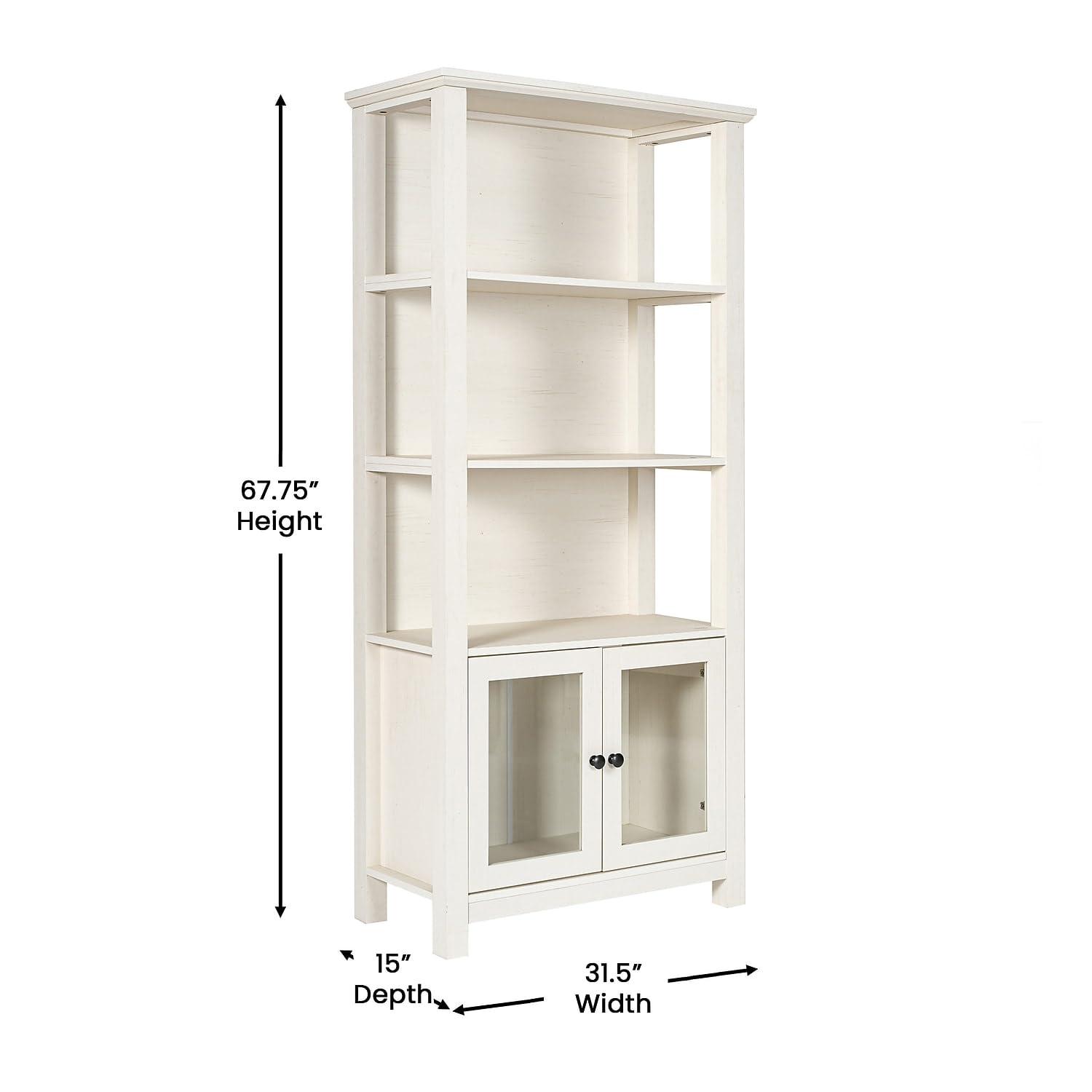 Flash Furniture Flash Furniture Stella Modern Farmhouse Wooden Bookcase and Storage Cabinet with Tempered Glass Doors and 3 Upper Shelves, Set of 1, White