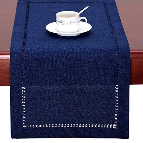 Grelucgo Grelucgo Handmade Hemstitch Solid Navy Blue Nautical Rectangular Table Runner Or Dresser Scarf (14 x 60 Inch)