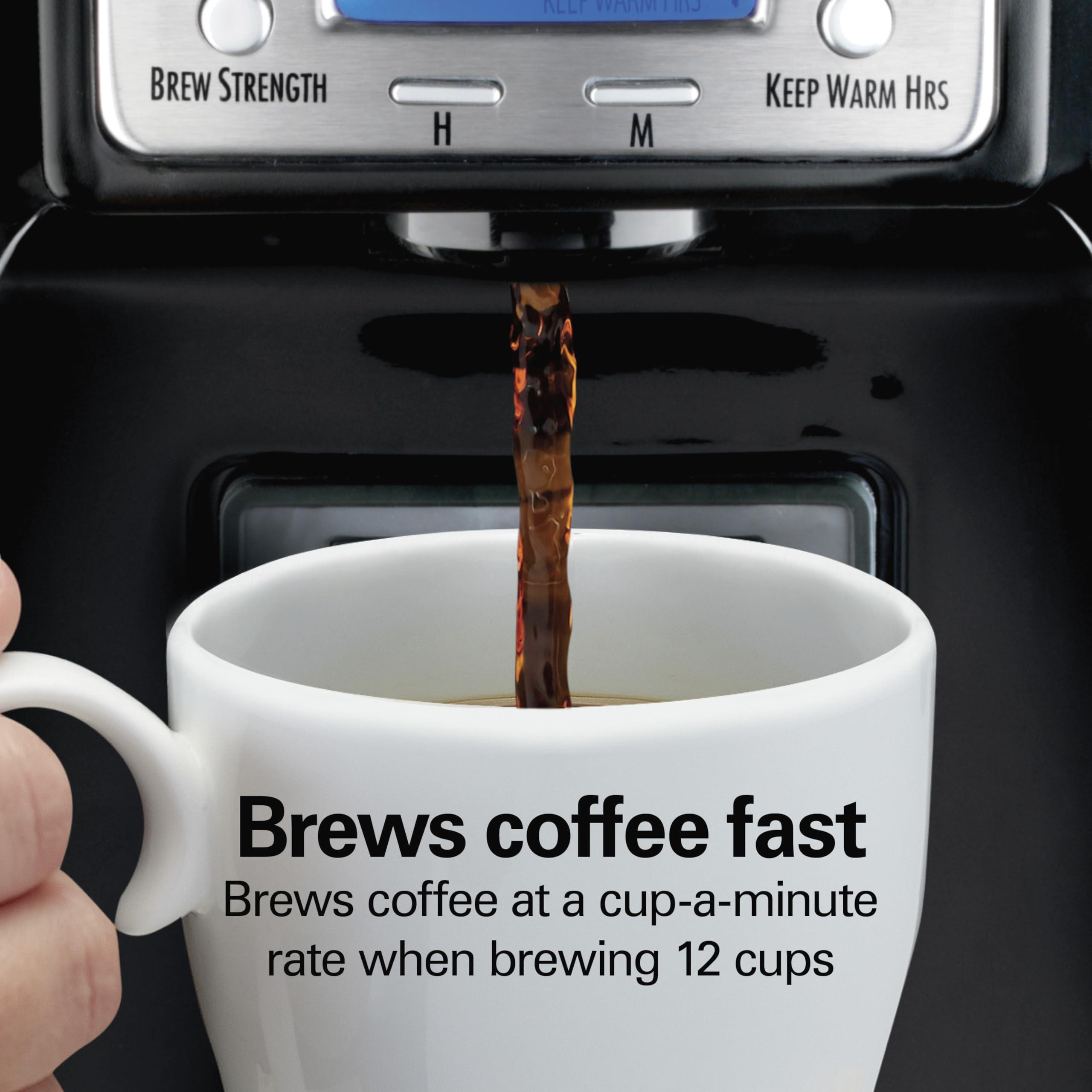 Hamilton Beach Hamilton Beach One Press Programmable Dispensing Drip Coffee Maker with 12 Cup Internal Brew Pot, Water Reservoir, Black with Chrome (48464)