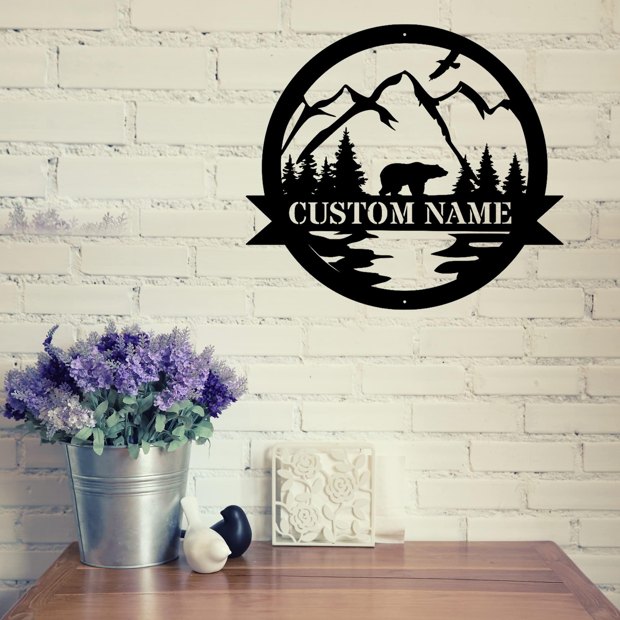 Politesers Custom Bear Metal Wall Sign - Personalized Bear Metal Wall Art - Bear Metal Wall Decor - Bear Name Signs - Personalized Bear Cabin Sign - Bear Lover's Gifts