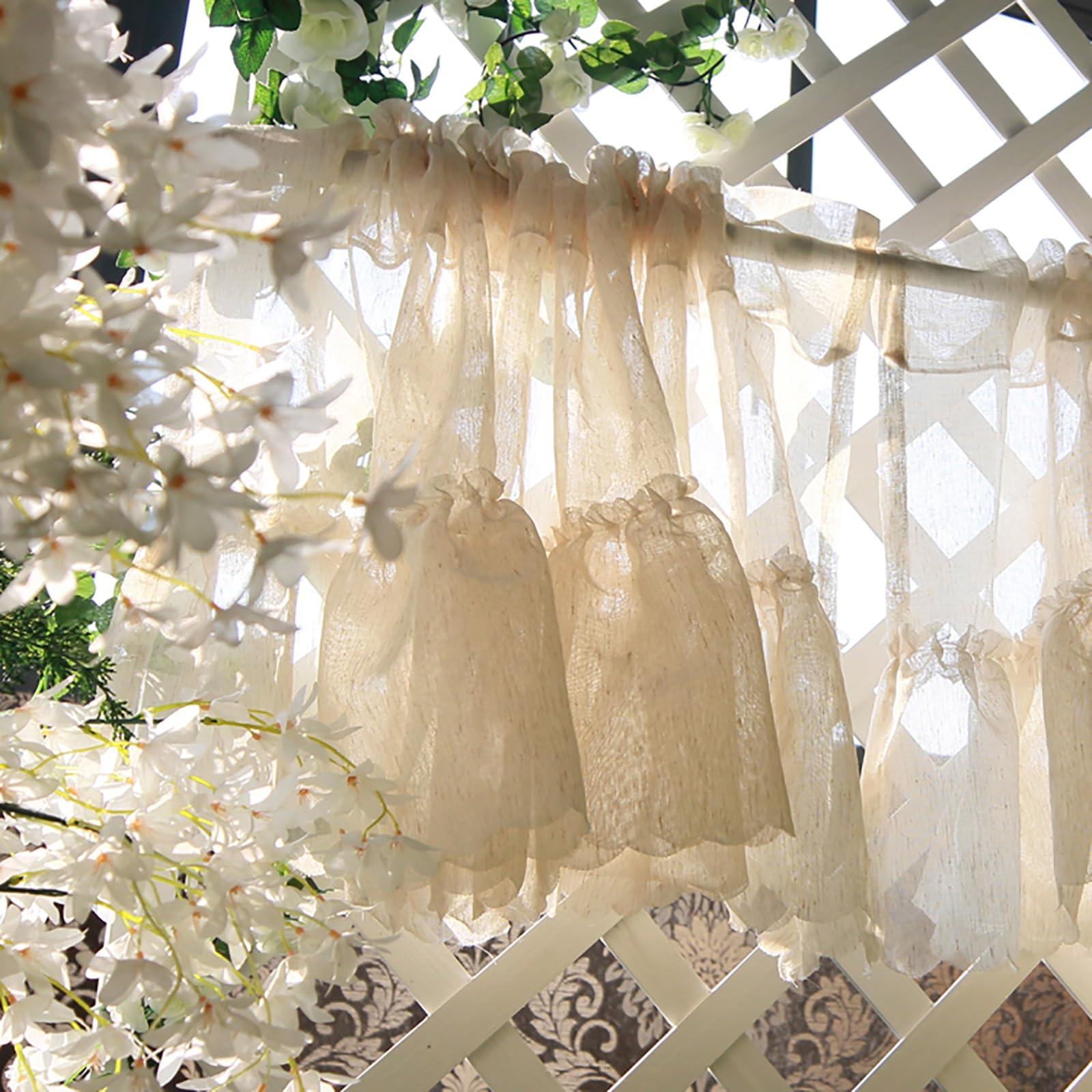 BAYTEWJX Bathroom Window Treatment for Cafe Kitchen Curtains Rustic Farmhouse Short Black Out Curtain for Small Window Bathroom Window Curtains Short Small Cafe Curtains for Living & Dining Room. ( Color : Sty