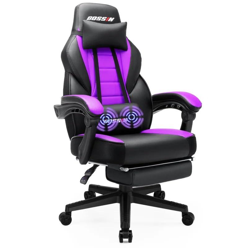 BOSSIN BOSSIN Gaming Chair with Footrest and Massage 400lb Weight Capacity, Big and Tall Gaming Chair for Adults, Ergonomic Heavy Duty Gaming Chair with Large Size Seat and High Back