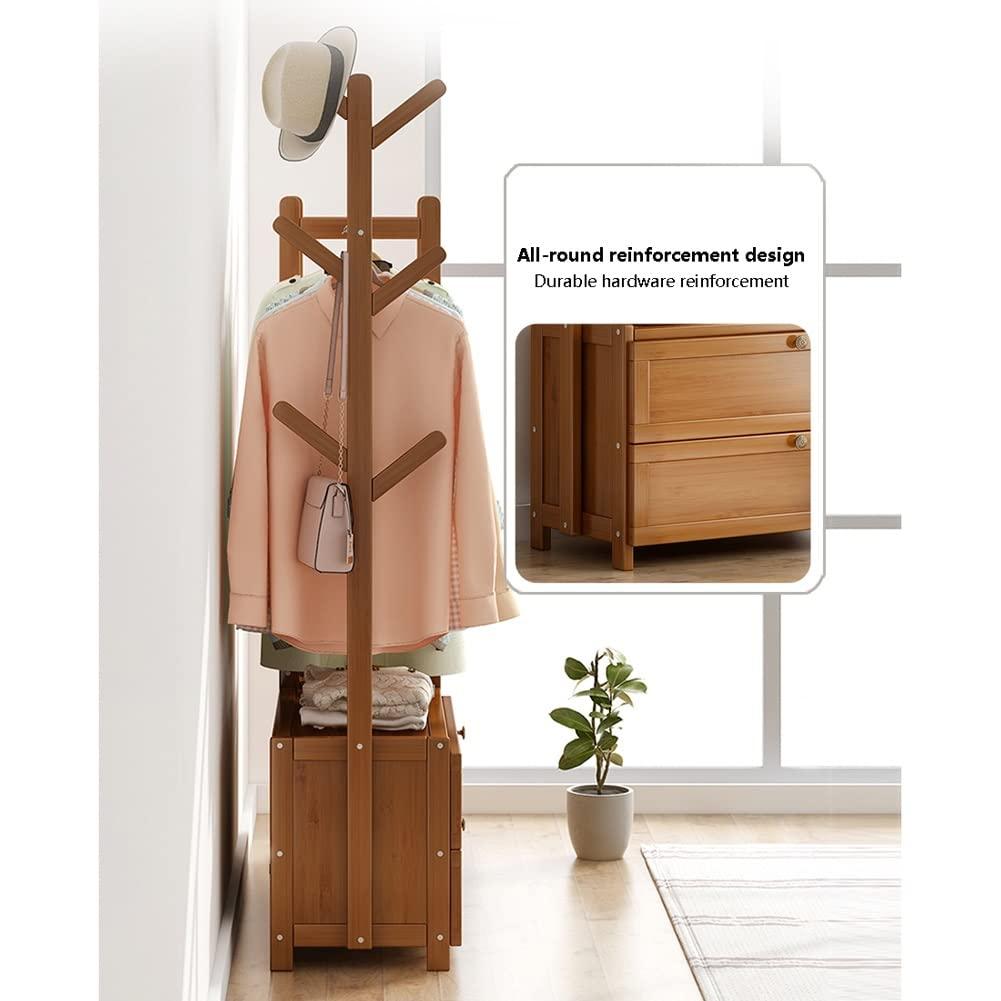 HomeLoft Basics Wooden Coat Stand, Free-Standing Garment Rack, Clothings Organizer, Storage Shoe Rack, 80X30X138CM