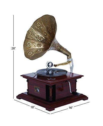 Deco 79 Deco 79 Wood Functional Gramophone with Record, 18" x 16" x 28", Brown