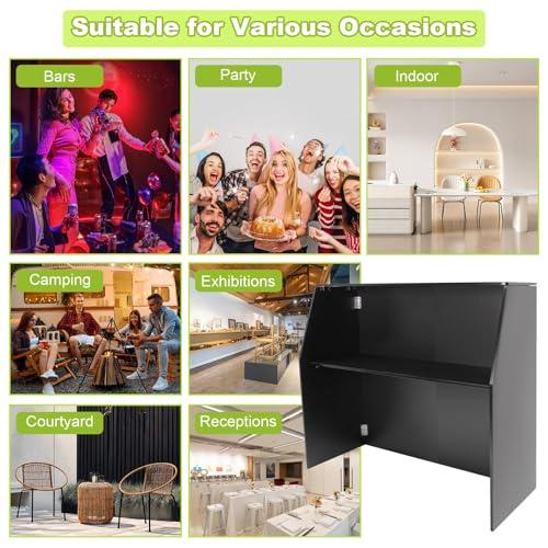 Akynjtbca Akynjtbca Bar Table Cabinet 42\" Tall Portable Event Bar, Farmhouse Coffee Bar Cabinet with Top and Middle Shelves, Foldable Bartender Station for Home&Parties (Black + Black Aluminum Cladding)