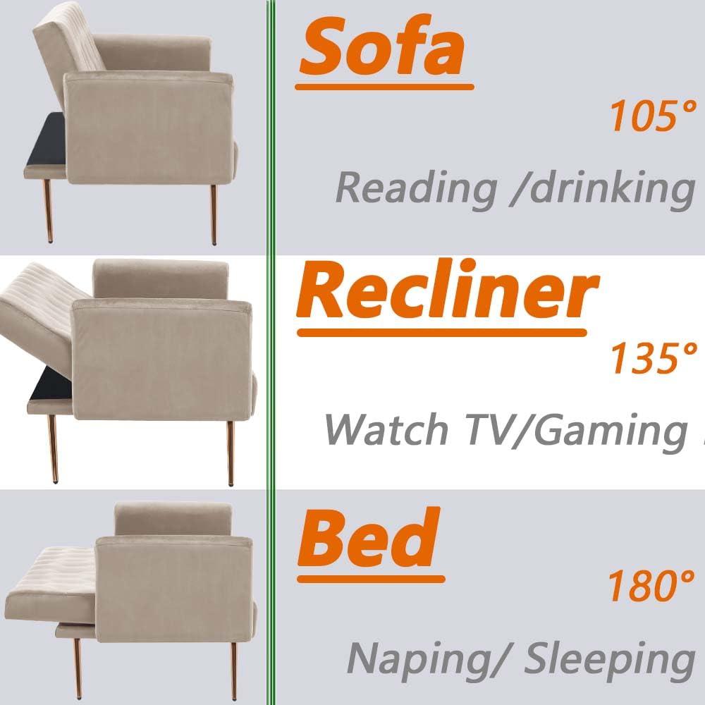 Majnesvon 71" Convertible Folding Sleeper Sofa Couch,Modern Velvet Loveseat Sleeper with 2 Pillows, Futon Sofa Bed with Mattress and Frame for Living Room,Bedroom,Small Space (Beige)