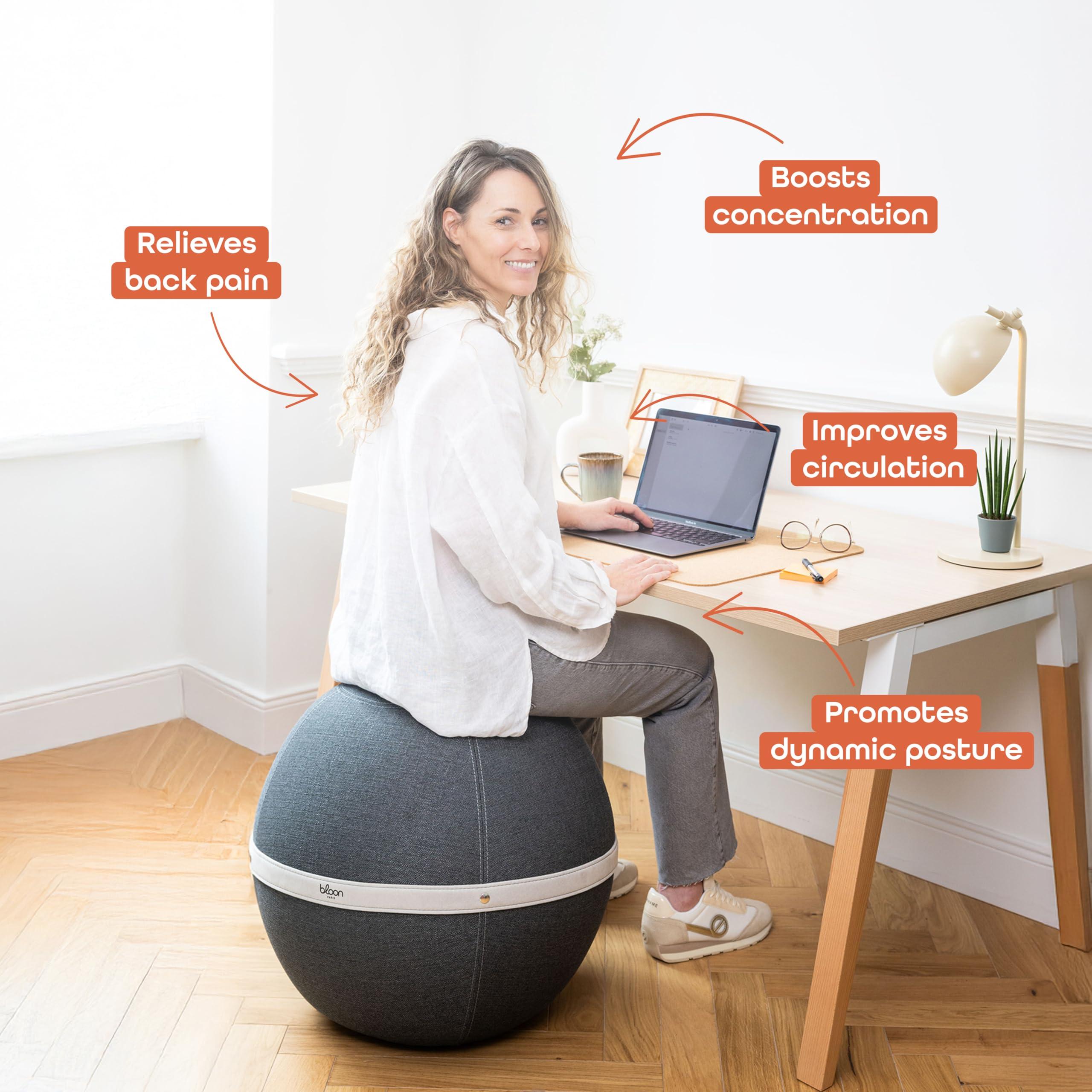 Bloon Paris Bloon Paris Ergonomic Sitting Ball Chair - Premium Desk Chair for Home and Office with Active Seating - Durable & Stylish Balance Ball Chair - Grey Platinium - Regular Size