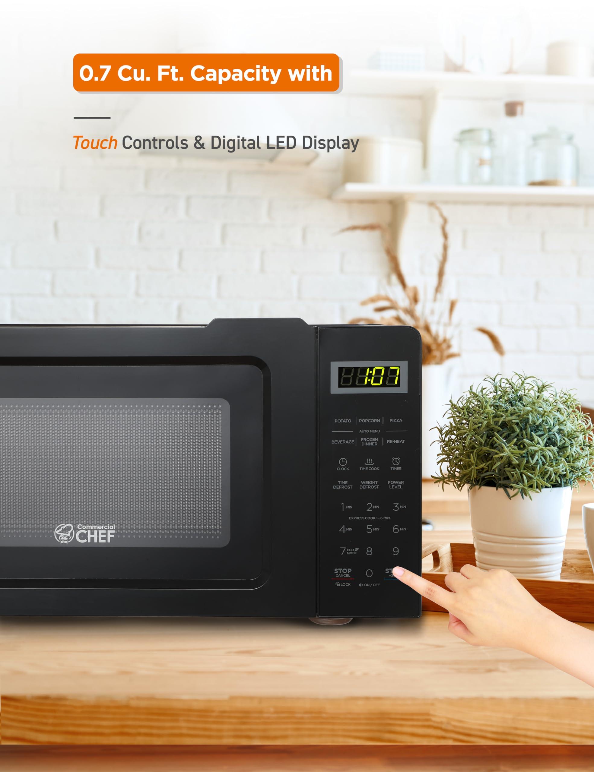 Commercial CHEF COMMERCIAL CHEF 0.7 Cubic Foot Microwave with 10 Power Levels, Small Microwave with Pull Handle, 700W Countertop Microwave Up to 99 Minute Timer and Digital Display, Black