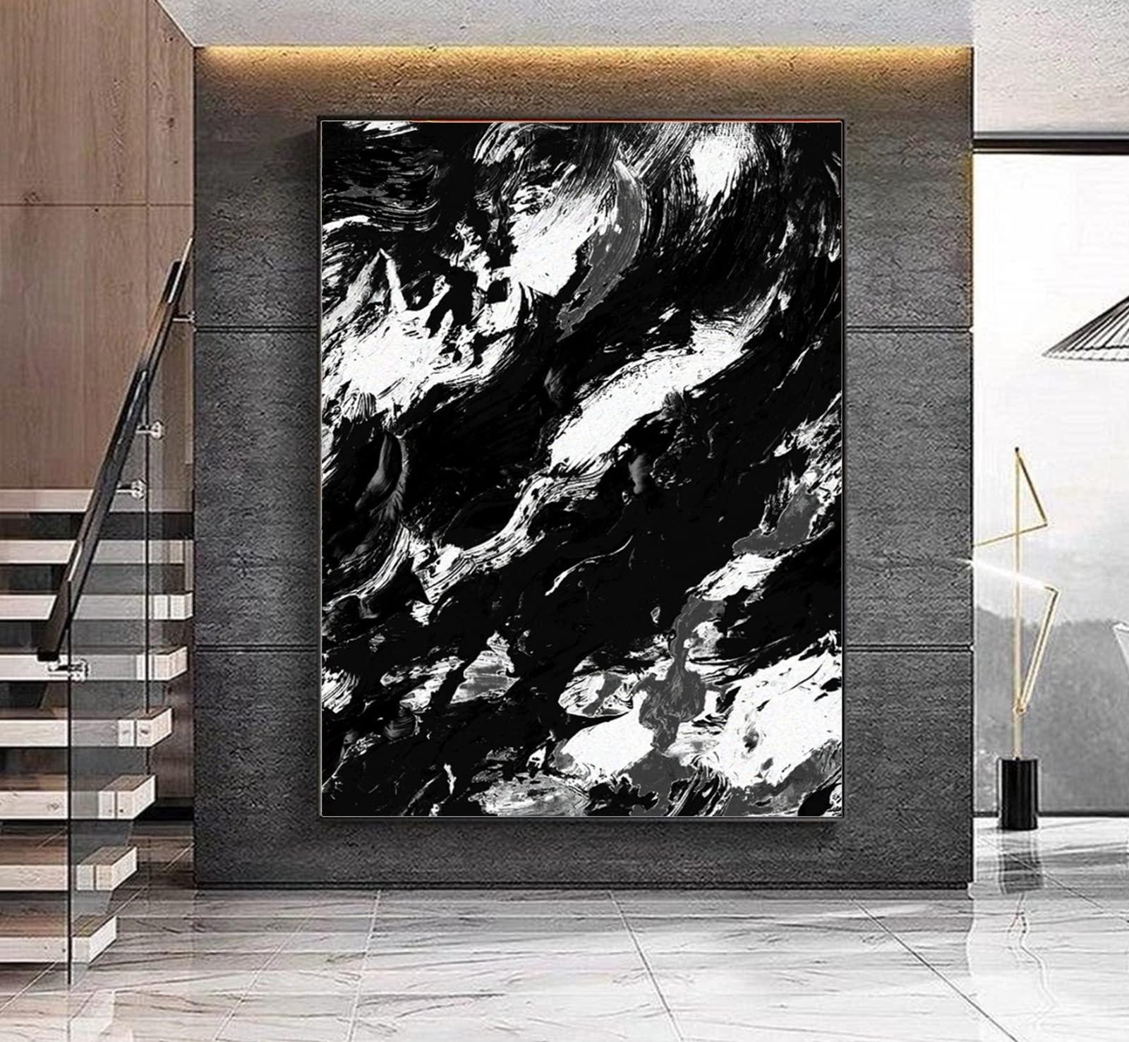 KSALPCH 100% Hand-Painted Original Paintings Original Black And White Oil Painting Art Wall Art Acrylic Painting on Canvas Canvas Original Modern (137X183CM)54X72 inches Unstretched