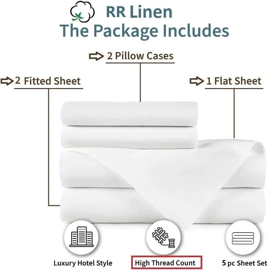 RR Linen Split California King Sheet Set 5 PCs for Split California King Bed Size 100% Cotton 800 TC, Split California King Sheets Set for Adjustable beds 16\'\' Deep Pocket (Split California King, White)