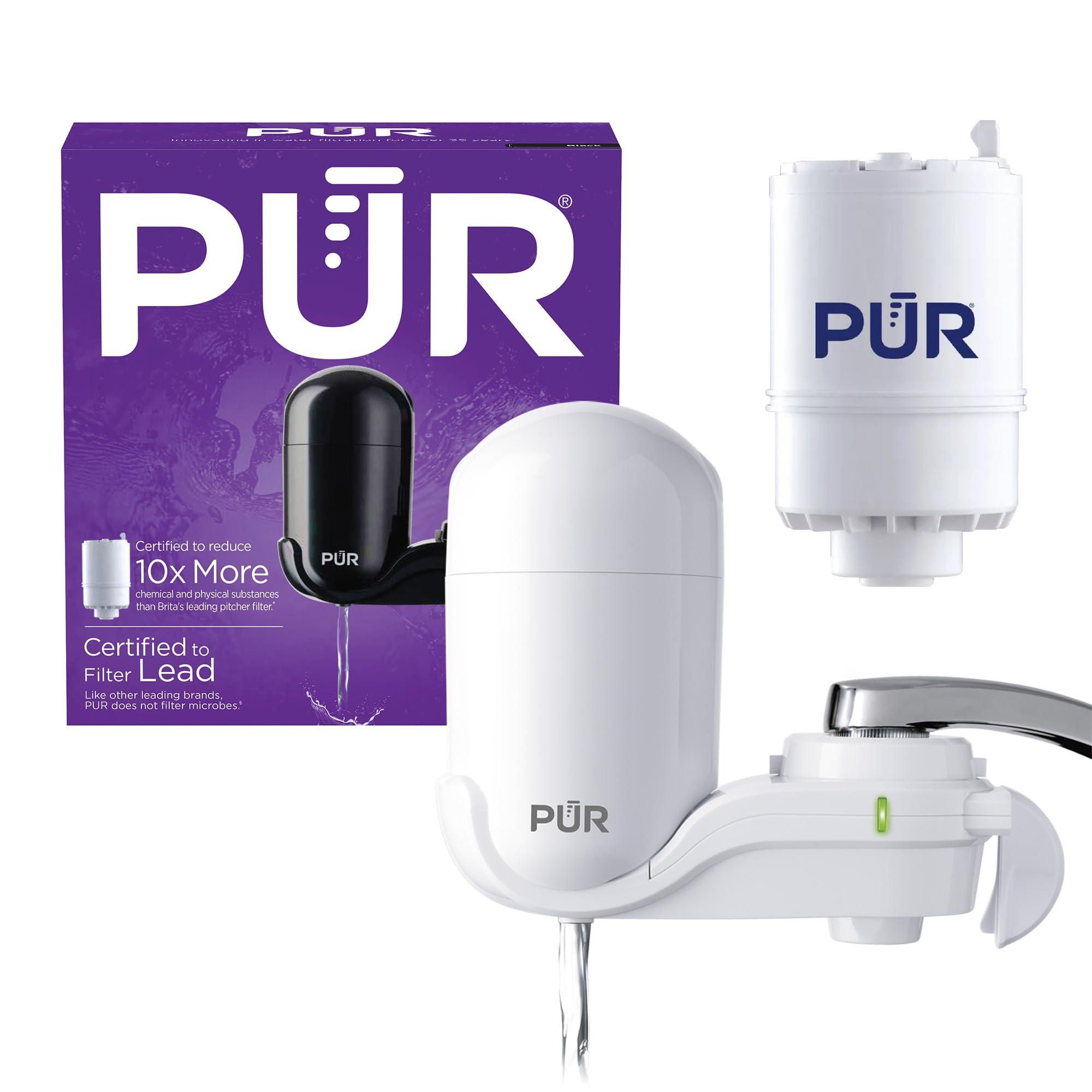 PUR PUR FM-3333B FM3333B Vertical Faucet Mount Water Filtration System with Lead Reducing Filter, 1.1, White