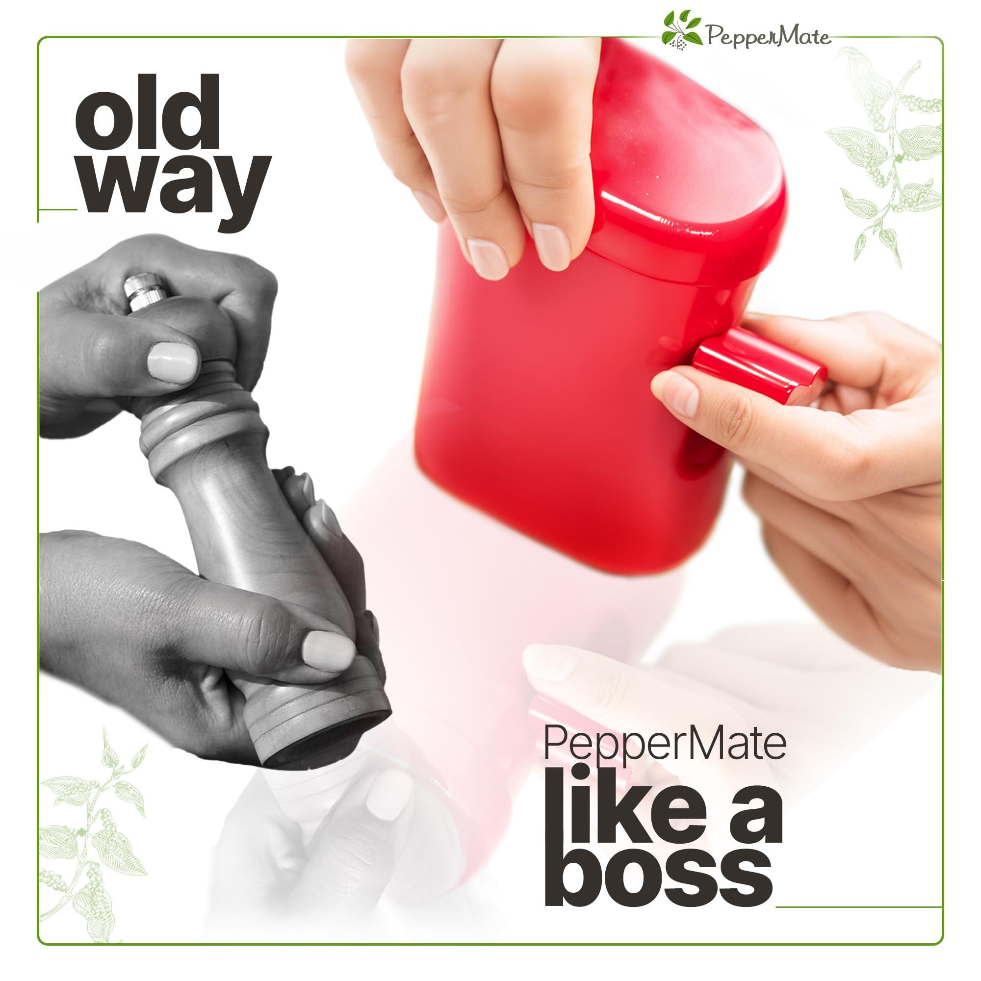 PepperMate PepperMate Traditional Pepper Mill- Manual High Volume Peppercorns and Salt Grinder with Ergonomic Turnkey Handle and Ceramic Precision Mechanism with Adjustable Grind for the Gourmet Chef (Red)