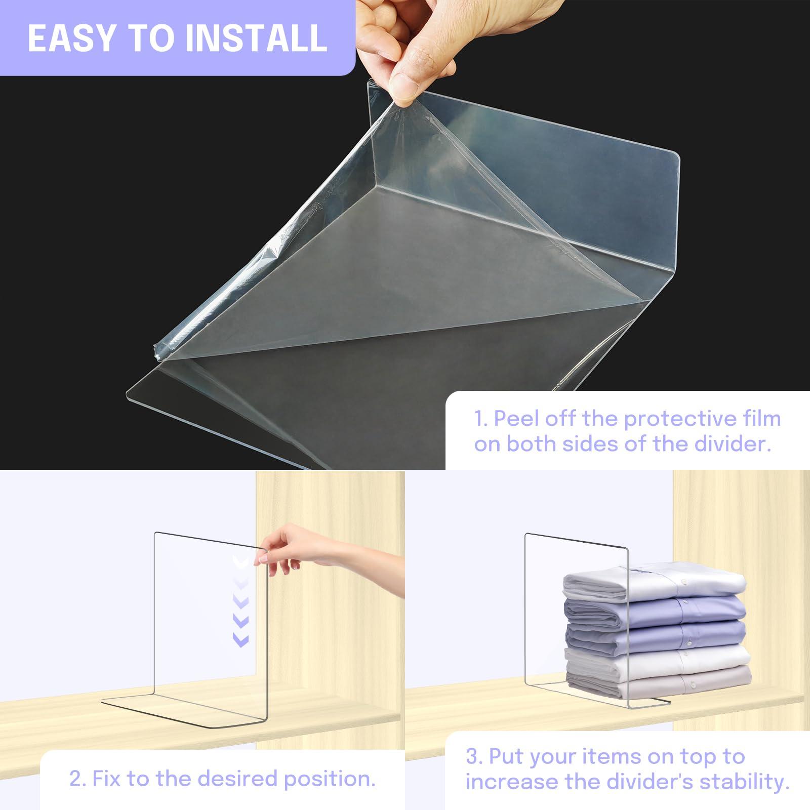 Harava Harava Shelf Dividers for Closet Organization: Durable Clear Acrylic Divider Organizer for Shelves - Vertical Adjustable Shelving Separators for Clothing Purse