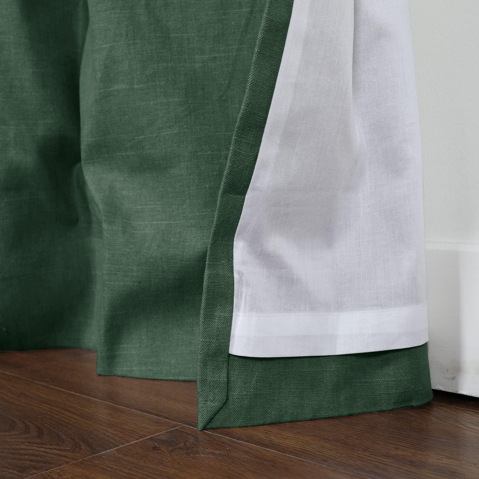 TWOPAGES TWOPAGES Cotton Linen Curtains Pinch Pleat Drapes for Living Room Kitchen Light Filtering Privacy Protection Drapes, Heavyweight Elegant Drapes (52W x 72L Inches, Hunter Green, Set of 2)