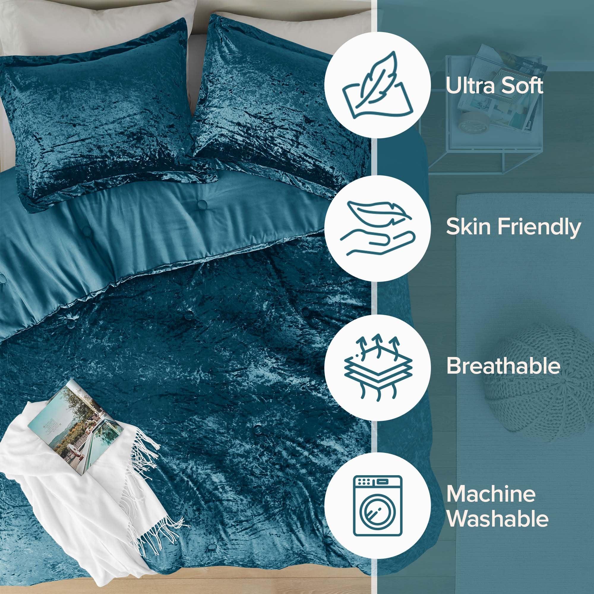 Comfort Spaces Comfort Spaces Juliette Luxe Comforter Set Velvet Lush with Soft Brushed Microfiber Reverse, All Season Cozy Velvet Bedding Sets, Fluffy Comforter Bed Set, Matching Sham, Teal Twin/Twin XL 2 Piece