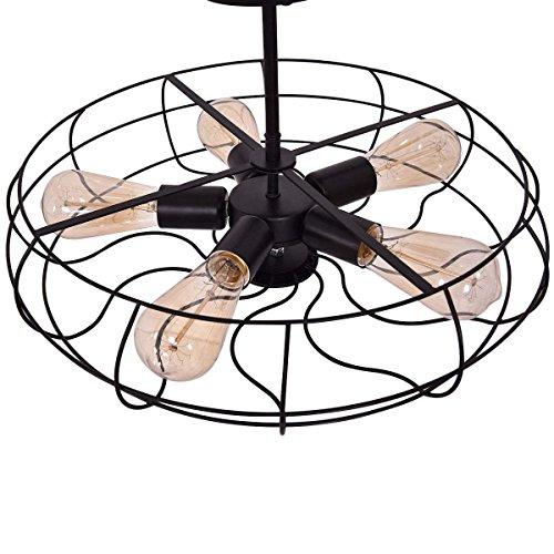 Tangkula Tangkula Semi Flush Mount Light Industrial Vintage Style Metal Hanging Flush Mount Lighting with Five Blubs Ceiling Light (Fan)